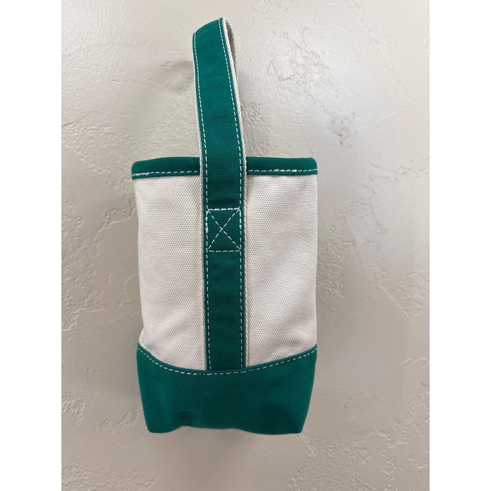 Lands End Canvas Wine Tote Bag Green Cream Cotton Single Handle Carrier